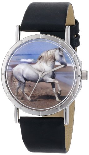 Skurril Uhren Andalusier Pferd schwarzem Leder und Silvertone Foto Unisex Quarzuhr mit weissem Zifferblatt Analog Anzeige und Lederband r 0110021