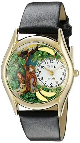 Azteken Affe Uhren, schwarzes Leder und goldfarbener Unisex Quartz-Uhr mit weissem Zifferblatt Analog-Anzeige und C-0150007 Mehrfarbige Lederband