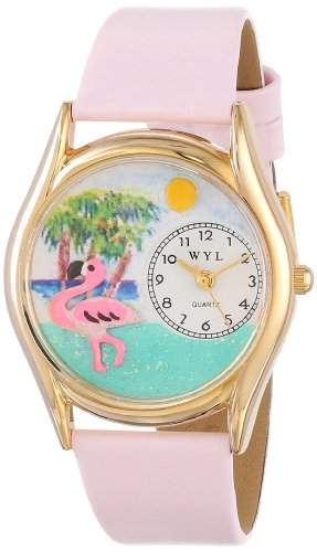 Whimsical Watches Unisex-Armbanduhr Flamingo Pink Leather And Goldtone Watch #C0150010 Analog Leder mehrfarbig C-0150010