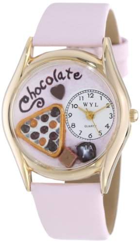 Drollige Uhren Chocolate Lover, Pink und goldfarben Unisex Quartz-Uhr mit weissem Zifferblatt Analog-Anzeige und C-0310005 Mehrfarbige Lederband