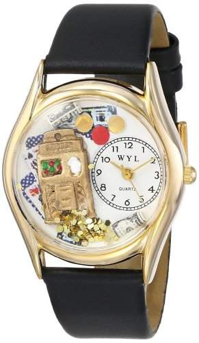 Drollige Uhren Casino schwarz Leder und goldfarbener Unisex Quartz-Uhr mit weissem Zifferblatt Analog-Anzeige und C-0420002 Mehrfarbige Lederband