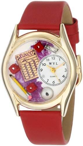 Drollige Uhren Bunco rotes Leder und goldfarbener Unisex Armbanduhr Analog Leder C-0430001