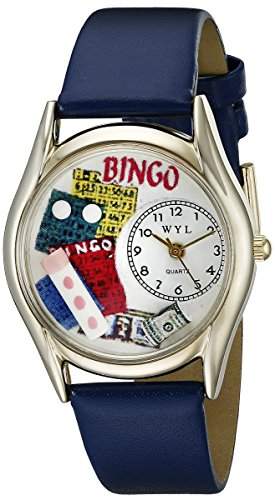 Drollige Uhren Bingo Royal Blau Leder und goldfarbener Unisex Quartz-Uhr mit weissem Zifferblatt Analog-Anzeige und C-0430002 Mehrfarbige Lederband