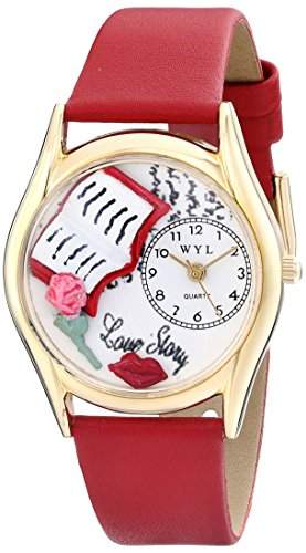 Drollige Uhren, Love Story Unisex-Armband Leder Rot und goldfarben Quarz-Uhr mit weissem Zifferblatt Analog-Anzeige und C-0450001 Mehrfarbige Lederband