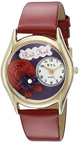 Drollige Uhren, Rot, Rot und goldfarben und Unisex Quartz-Uhr mit weissem Zifferblatt Analog-Anzeige und C-0460001 Mehrfarbige Lederband