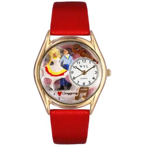 Drollige Verstopfen Uhren, Rot und goldfarben und Unisex Quartz-Uhr mit weissem Zifferblatt Analog-Anzeige und C-0510016 Mehrfarbige Lederband