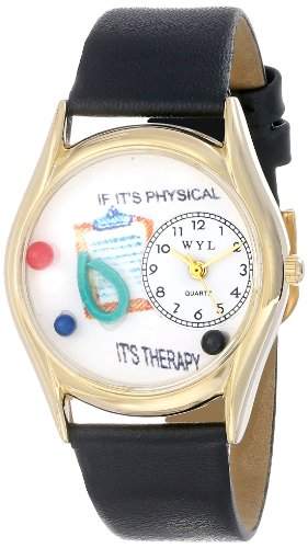 Drollige Uhren physische Therapeuten schwarz Leder und goldfarbener Unisex Armbanduhr Analog Leder C-0610006