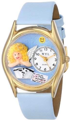 Drollige Uhren Angel Baby Nurse Blau Leder und goldfarbener Unisex Armbanduhr Analog Leder C-0610007