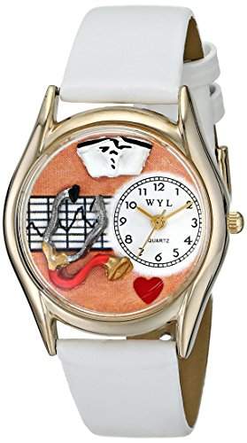 Drollige Uhren Krankenschwester, Orange, Weiss und goldfarben Unisex Quartz-Uhr mit weissem Zifferblatt Analog-Anzeige und C-0610033 Mehrfarbige Lederband