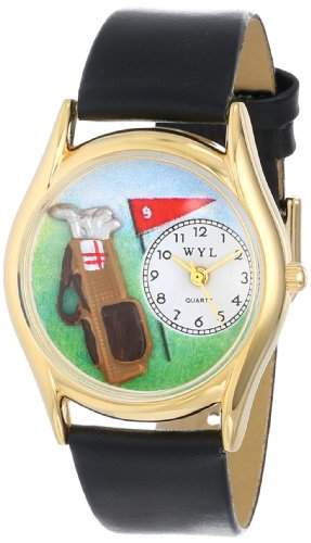 Whimsical Watches Unisex-Armbanduhr Golf Bag Black Leather And Goldtone Watch #C0820010 Analog Leder mehrfarbig C-0820010