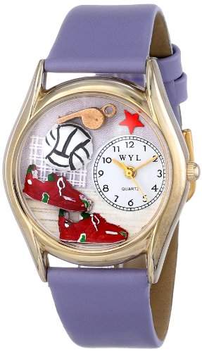 Drollige Uhren Volleyball Lavendel Leder und goldfarbener Unisex Armbanduhr Analog Leder C-0820021