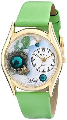 Drollige Uhren, Geburtsstein: maigruen Leder und goldfarbener Unisex Quartz-Uhr mit weissem Zifferblatt Analog-Anzeige und C-0910005 Mehrfarbige Lederband