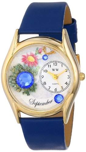 Drollige Uhren, Geburtsstein September-Royal Blau: Leder und goldfarbener Unisex Quartz-Uhr mit weissem Zifferblatt Analog-Anzeige und C-0910009 Mehrfarbige Lederband