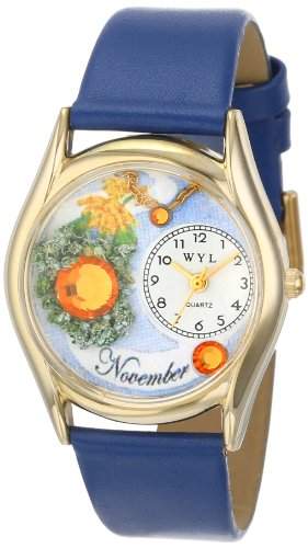 Drollige Uhren, Royal Blau Geburtsstein November: Leder und goldfarbener Unisex Quartz-Uhr mit weissem Zifferblatt Analog-Anzeige und C-0910011 Mehrfarbige Lederband