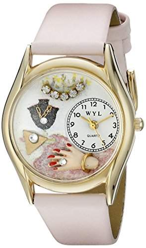Lover Jewelry drollige Uhren, Rosa, Pink und goldfarben Unisex Leder-Quarz-Uhr mit weissem Zifferblatt Analog-Anzeige und C-0910013 Mehrfarbige Lederband