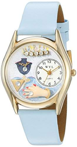 Drollige Uhren Lover Jewelry Babyblau blau Leder und goldfarbener Unisex Quartz-Uhr mit weissem Zifferblatt Analog-Anzeige und C-1010008 Mehrfarbige Lederband