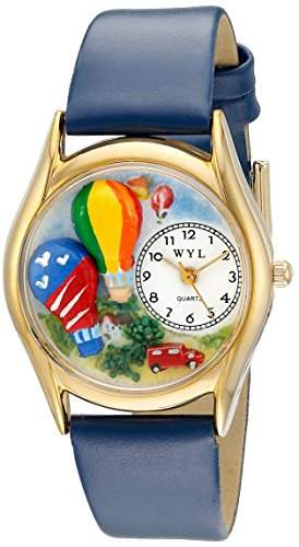 Drollige Uhren Hot Air Hardback Koenigsblau Leder und goldfarbener Unisex Quartz-Uhr mit weissem Zifferblatt Analog-Anzeige und C-1010018 Mehrfarbige Lederband
