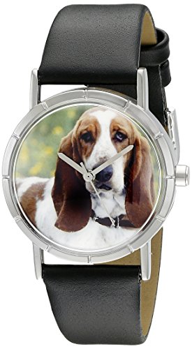 Drollige Uhren der Bassett Hound Hund Schwarz silberfarben Unisex Armbanduhr Analog Leder R 0130078