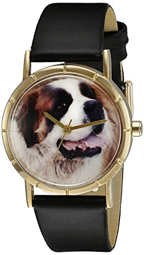Drollige Uhren Bernhardiner Schwarz und goldfarben Unisex Armbanduhr Analog Leder P 0130070