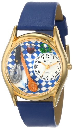 Drollige Uhren Chef Royal Blau Leder und goldfarbener Unisex Armbanduhr Analog Leder C 0630009
