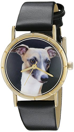 Drollige Uhren Greyhound Schwarz und goldfarben Unisex Armbanduhr Analog Leder P 0130046