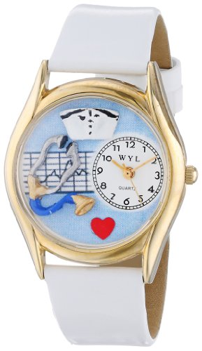 Drollige Uhren Krankenschwester Blau Weiss und goldfarben Uhr Unisex Armbanduhr Analog Leder C 0610002