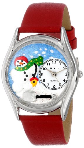 Drollige Uhren Schneemann rot und silberfarben Unisex Armbanduhr Analog Leder S 1220004