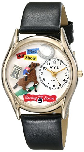 Drollige Uhren Horse Racing Leder Schwarz und goldfarben Unisex Armbanduhr Analog Leder C 0810007