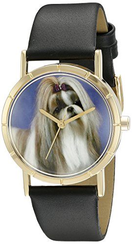 Drollige Uhren Shih Tzu Schwarz und goldfarben Unisex Armbanduhr Analog Leder P 0130069
