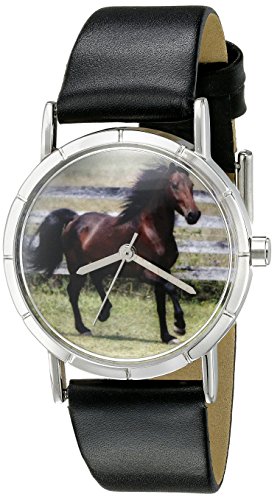 Drollige Uhren Morgan Horse Schwarz silberfarben Unisex Armbanduhr Analog Leder R 0110029