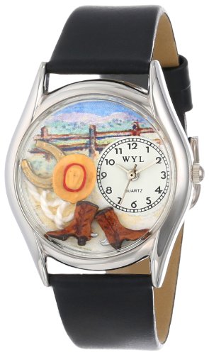 Drollige Uhren Ranch Schwarz silberfarben Unisex Armbanduhr Analog Leder S 0110005