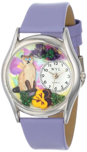 Drollige Uhren Siamesische Katze Silberfarben Lavendel Leder Unisex Armbanduhr Analog Leder S 0120004