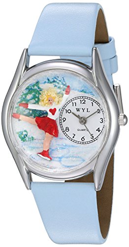 Drollige Ice Skating Uhren Rot und silberfarben Unisex Armbanduhr Analog Leder S 0810006