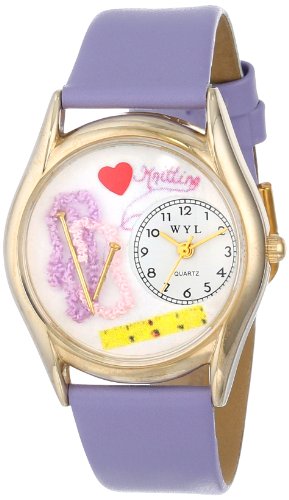 Drollige Uhren Strickwolle Lavendel Leder und goldfarbener Unisex Armbanduhr Analog Leder C 0440003