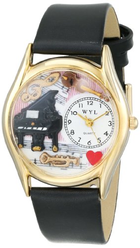 Drollige Uhren Musik Teacher Schwarz und goldfarben Unisex Armbanduhr Analog Leder C 0640014