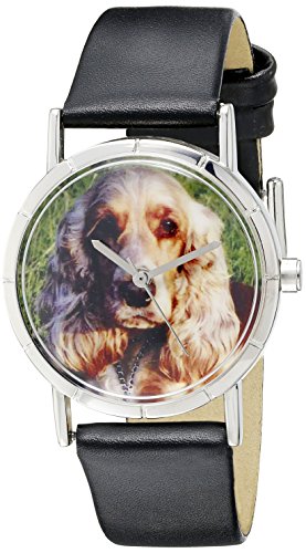 Drollige Uhren Motiv Cocker Spaniel Schwarz silberfarben Unisex Armbanduhr Analog Leder R 0130027