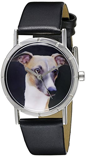 Drollige Uhren fuer Windhund aus Leder Schwarz silberfarben Unisex Armbanduhr Analog Leder R 0130046