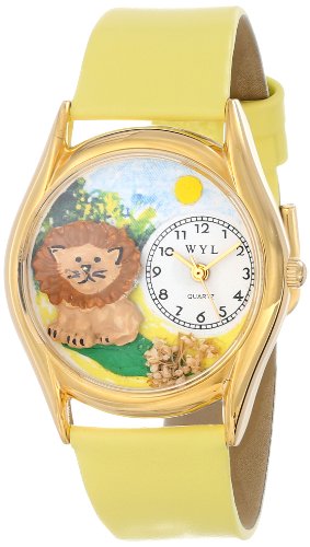 Drollige Uhren Lion Yellow Leder und goldfarbener Unisex Armbanduhr Analog Leder C 0150003
