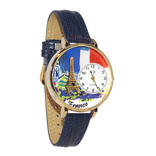 Frankreich Marineblau Leder und goldfarbenes Armbanduhr wg g1420006