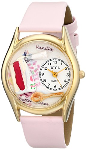 Drollige Uhren Gebaeck Pink und goldfarben Unisex Quartz Uhr mit weissem Zifferblatt Analog Anzeige und C 0310009 Mehrfarbige Lederband
