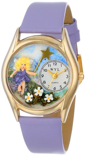 Drollige Uhren Fairy Lavendel Leder und goldfarbener Unisex Quartz Uhr mit weissem Zifferblatt Analog Anzeige und C 0220002 Mehrfarbige Lederband