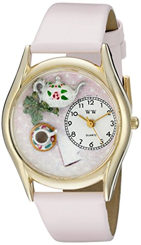 Drollige Uhren Rosen rosa Leder und goldfarbener Unisex Quartz Uhr mit weissem Zifferblatt Analog Anzeige und C 0310003 Mehrfarbige Lederband