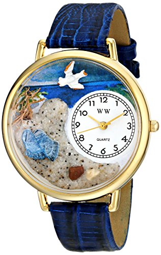Skurril Uhren Spuren Royal Blau Leder und goldfarbenes Unisex Quarzuhr mit weissem Zifferblatt Analog Anzeige und Lederband g 0710013