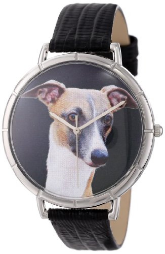 Skurril Uhren Greyhound schwarzem Leder und Silvertone Foto Unisex Quarzuhr mit weissem Zifferblatt Analog Anzeige und Lederband t 0130046