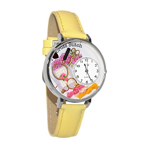 Kreuzstich gelb Leder und Silvertone Armbanduhr wg u0450010