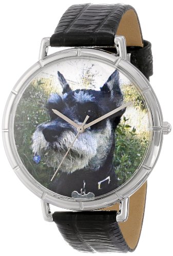 Motiv Schnauzer Uhren Schwarz silberfarben Unisex Armbanduhr Analog Leder T 0130066
