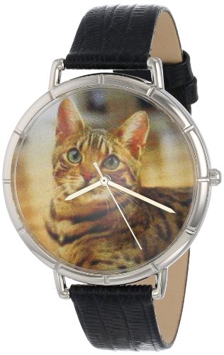 Motiv Katzen Bengal Uhren Leder Schwarz silberfarben Unisex Quartz Uhr mit weissem Zifferblatt Analog Anzeige und T 0120043 Mehrfarbige Lederband