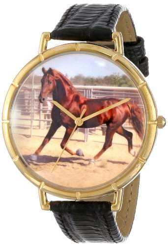 Drollige Armbanduhren, American Saddlebred Horse Leder, Schwarz und goldfarben Unisex Quartz-Uhr mit weissem Zifferblatt Analog-Anzeige und N-0110024 Mehrfarbige Lederband