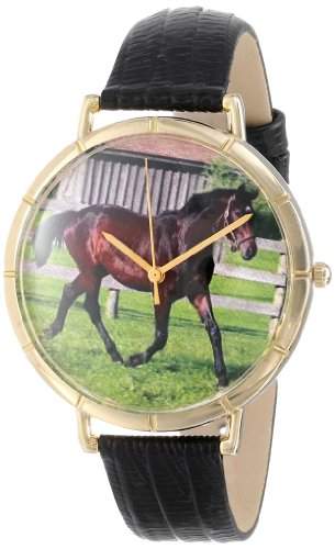 Drollige Uhren Hannoveraner Horse Leder, Schwarz und goldfarben Unisex Quartz-Uhr mit weissem Zifferblatt Analog-Anzeige und N-0110027 Mehrfarbige Lederband