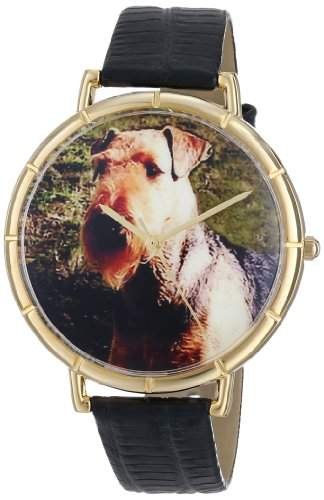 Drollige Uhren Airedale Terrier, Schwarz und goldfarben, Unisex Quartz-Uhr mit weissem Zifferblatt Analog-Anzeige und N-0130079 Mehrfarbige Lederband